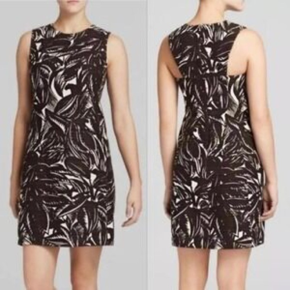 Tory Burch Black and White Leaf-Print Sleeveless Shift Dress